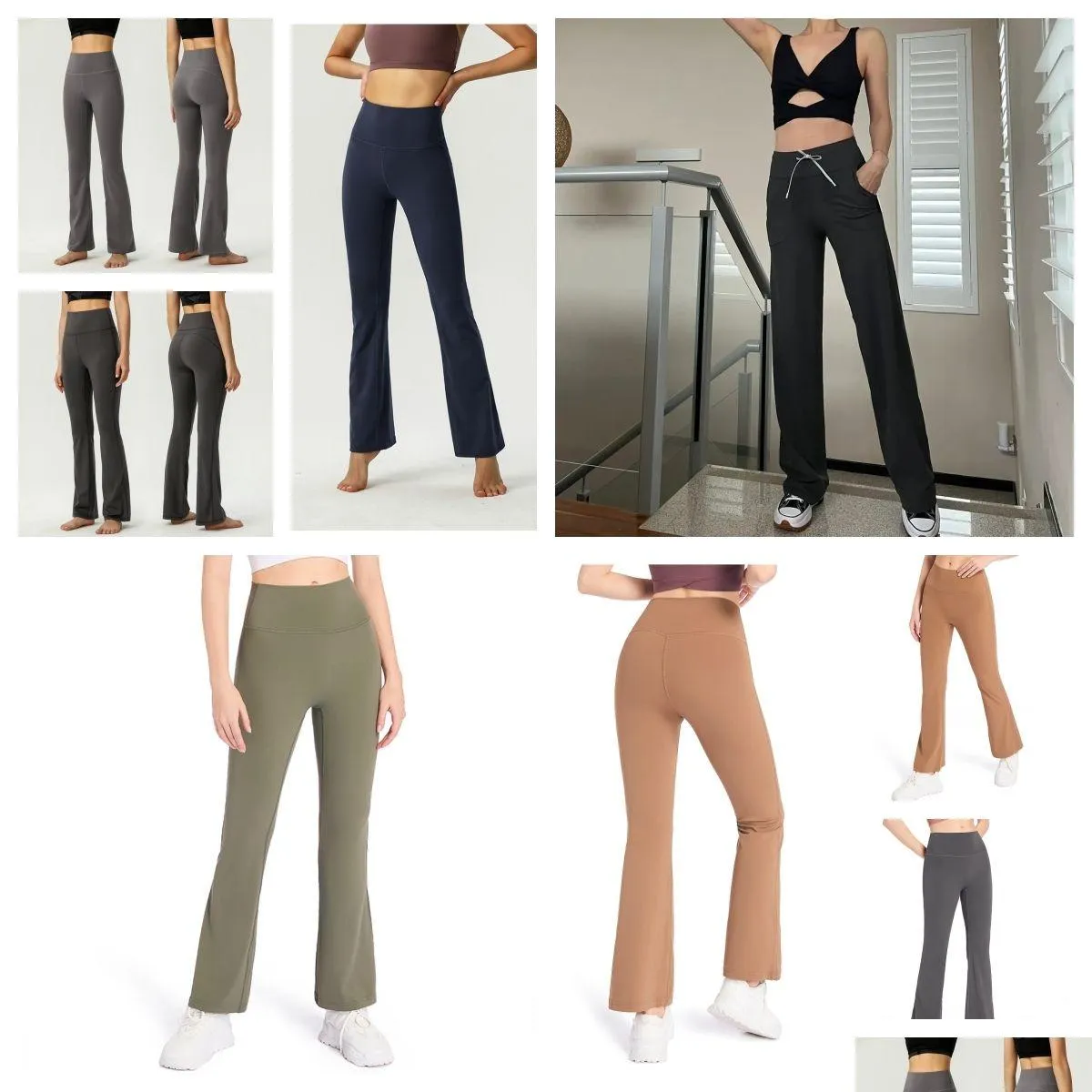 Trajes de catsuit Moda Yoga Ropa Groove Fitness Gym Mujeres Pantalones Elásticos Pierna ancha Flare Leggings Cintura alta Cintura delgada Pantalón de verano Gi Dhljq