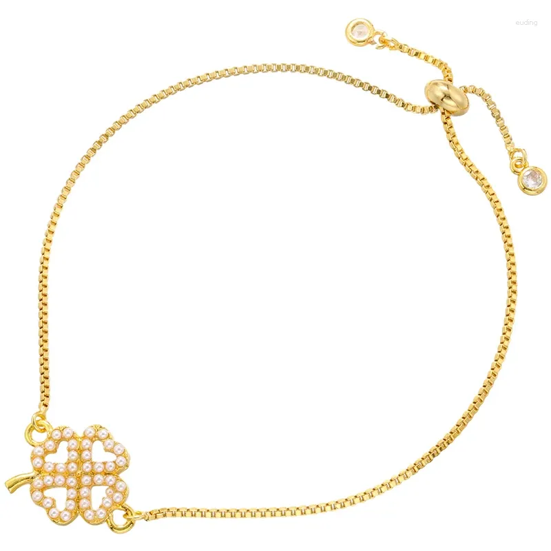 Link Armbänder ZHUKOU Perlen Blumen Armband Für Frauen Messing Vergoldet Einstellbar Mann Paar Schmuck Großhandel VL384