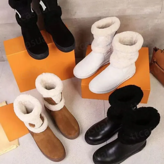 여자 스노우 드롭 플랫 ankle boots 패션 울 인쇄 고무 단독 마틴 부츠 최고의 품질 디자이너 숙녀 겨울 긴 봉제 스노우 부츠 클래식 따뜻한 신발 크기 35-41