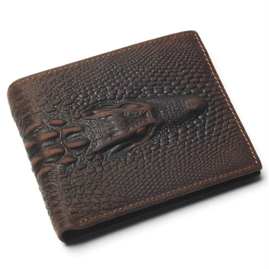 Carteiras de grão superior de grãos de couro genuíno carteira com página de cartas de moda marrom crocodilo masculino Homem Crazy Horse para224f