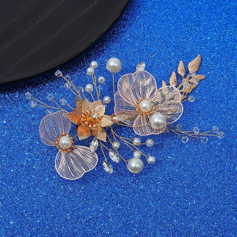 Pinces à cheveux luxueuses, couvre-chef à fleurs dorées, Barrettes de perles florales faites à la main, accessoires pour cheveux de mariage, bijoux de princesse