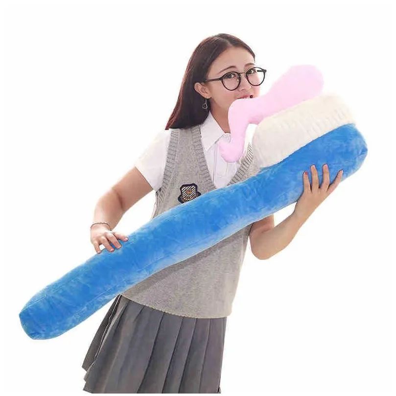 90cm one piece creative toothbrush pillow pp cotton stuffed sleeping pillows plush toy sofa decoration office cushions 4 colors q0727