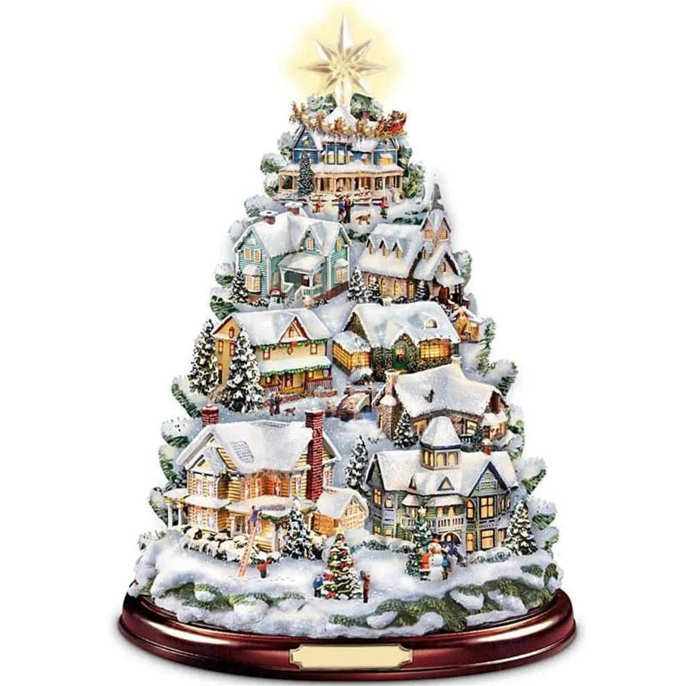 Decorações de natal árvore rotativa escultura trem colar janela adesivos inverno decoração para casa 259f