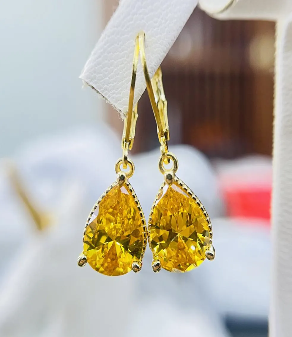 14k Gold Water Drop Topaz CZ Dangle Earring 925 Sterling Silver Party Wedding Drop Earrings For Women Bridal Jewelry Gift6918535