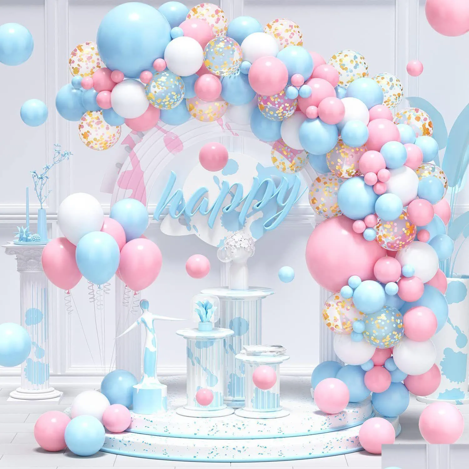 Inne imprezy imprezowe zapasy pastelowe różowe niebieskie balony łuk garland zestaw chłopców dziewczęta płeć Odsłaniaj baby shower balon dekoracje Birt ot0zo