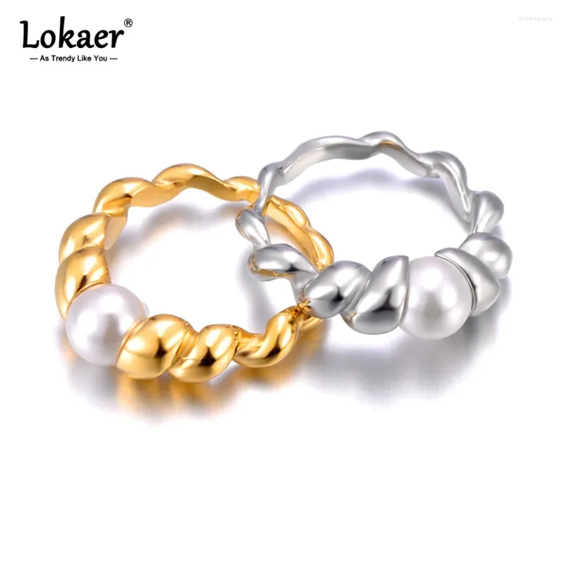 Cluster anéis criativo vintage simulado pérola casamento para mulheres de aço inoxidável espiral geométrica na moda festa jóias r23069