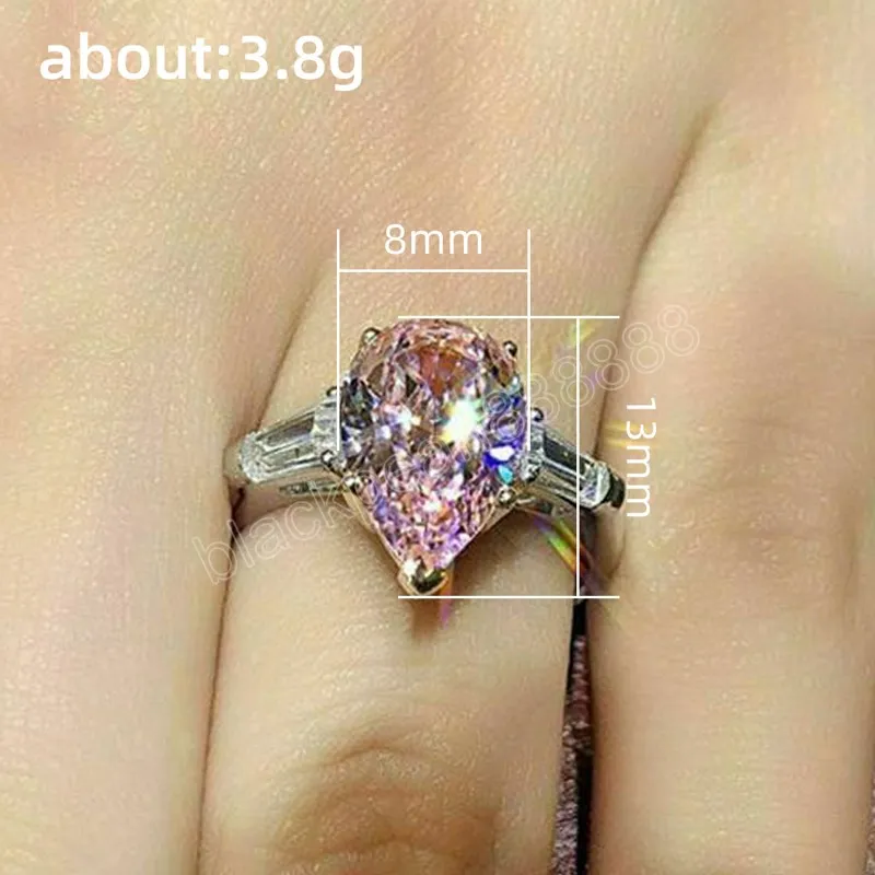 Pêra rosa zircão cúbico anel moda luxo bandas de noivado proposta anéis para mulheres estética tendência casamento amor jóias
