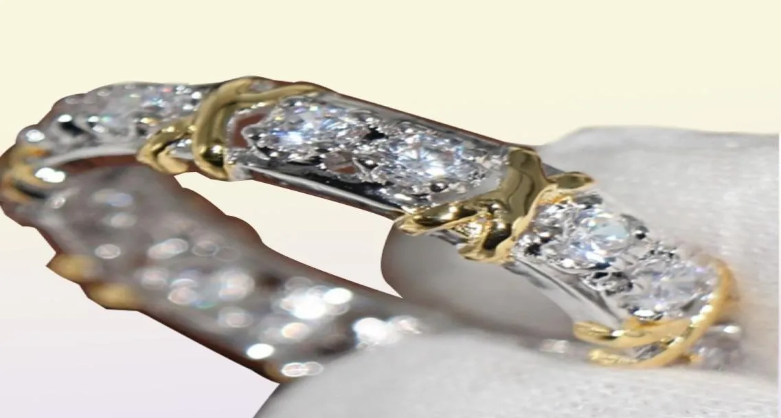 Hele professionele eeuwigheid Diamonique CZ gesimuleerde diamant 10KT witgeel goud gevuld trouwring kruisringmaat 51126056951684046