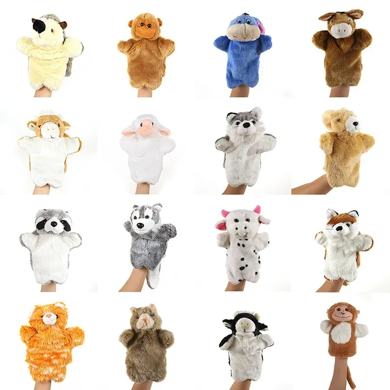 Venta al por mayor de marionetas de mano de felpa animales que enseñan la simulación de narración de interacción entre padres e hijos