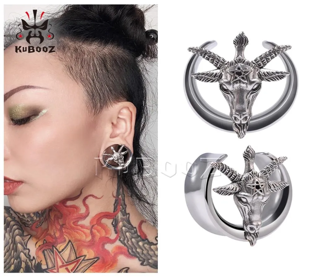 KUBOOZ Stainless Steel Earring Tunnels Notched Pentagram Sheep Head Ear Plugs Piercing Body Jewelry Gauges Stretchers Expanders Wh6095291