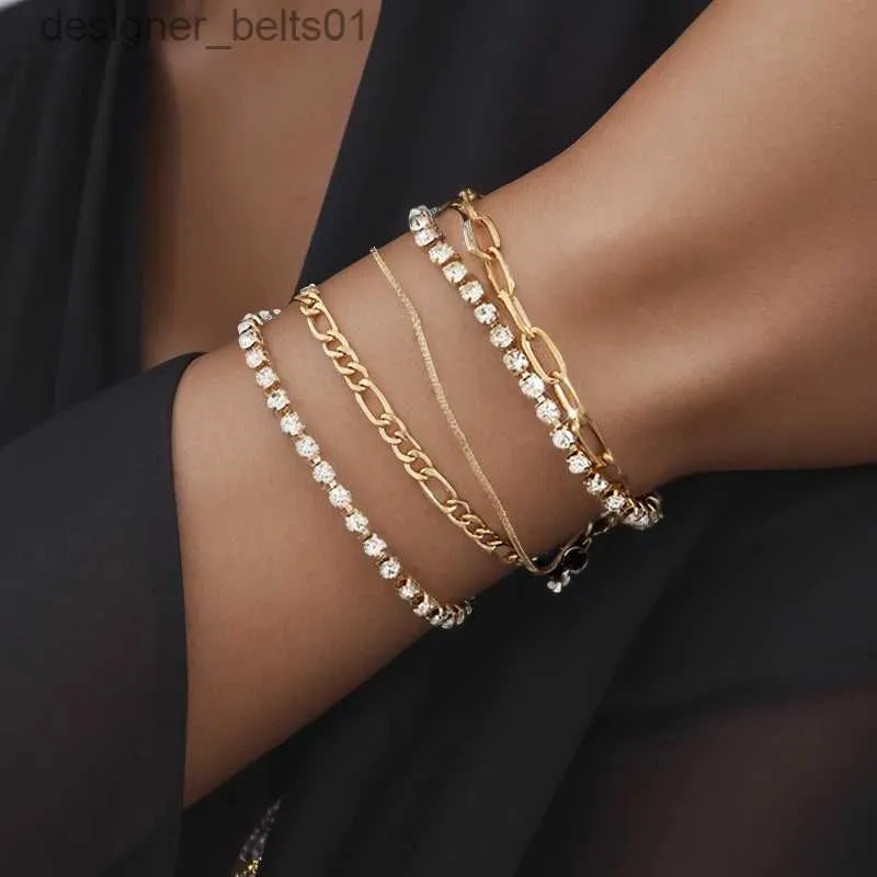 Charm Bracelets Tren Tennis Copper with CZ Bracelets for Women Simple Stainless Steel Rope Figaro Short Chain on Hand Bangle Stacking JewelryL231214