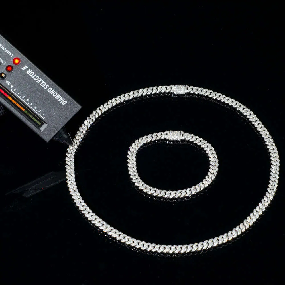 6 mm breedte Pass Diamond Tester aangepaste Cubaanse ketting 925 Sterling Silver D Kleurronde Cut Moissanite Link ketting