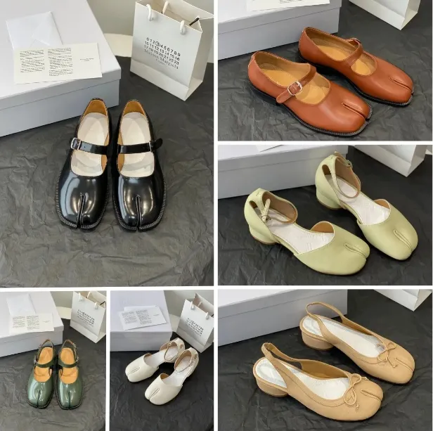 Tabi Balerina buty kobiety luksus designer MM6 pół swobodne buty Ballef płaska skórzana pięta poślizg na butów jagniąt taniec rozmiar 35-40