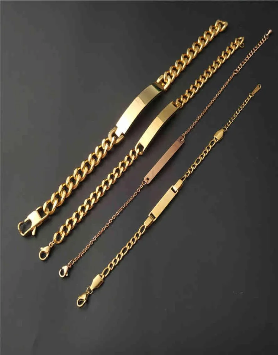 Stainls aço sier18k banhado a ouro rosa cor de ouro ajustável link correntes cubanas nome gravado crianças id pulseira4267253