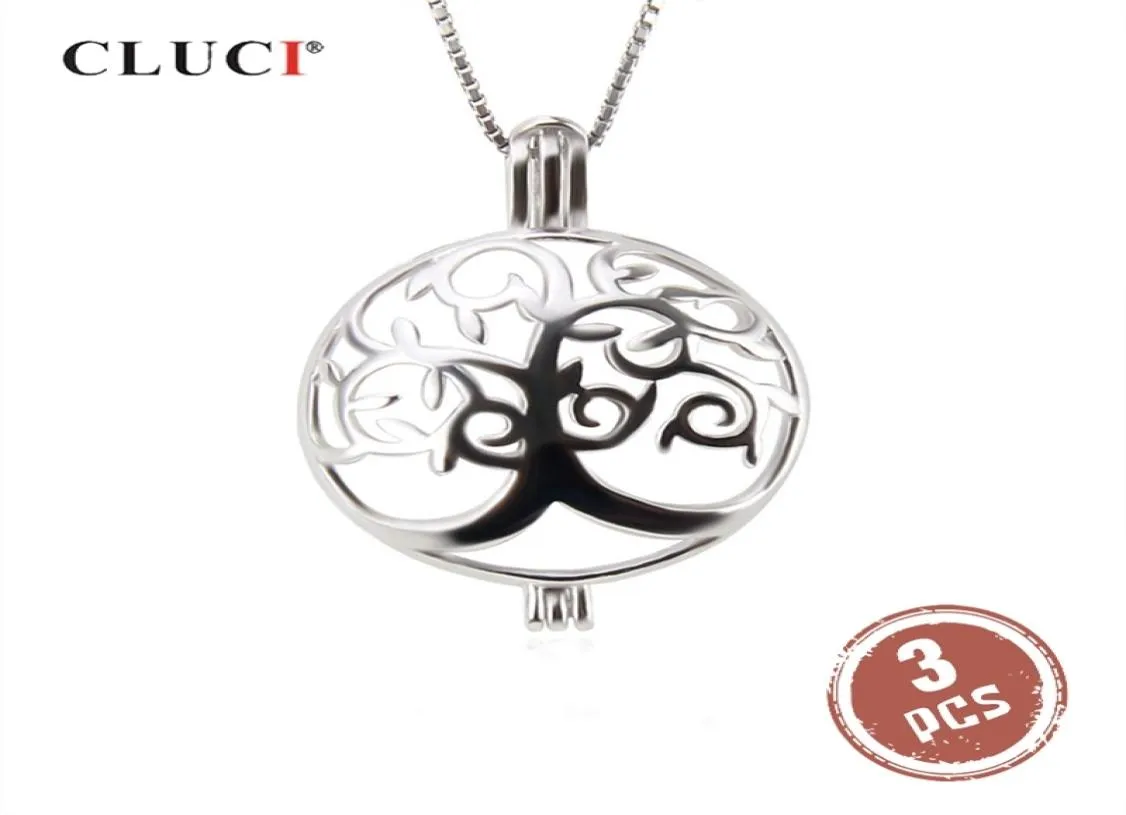 Cluci 3st Round Life Tree Women för halsband som gör 925 Sterling Silver Pearl Pendant Jewelry SC303SB2291751