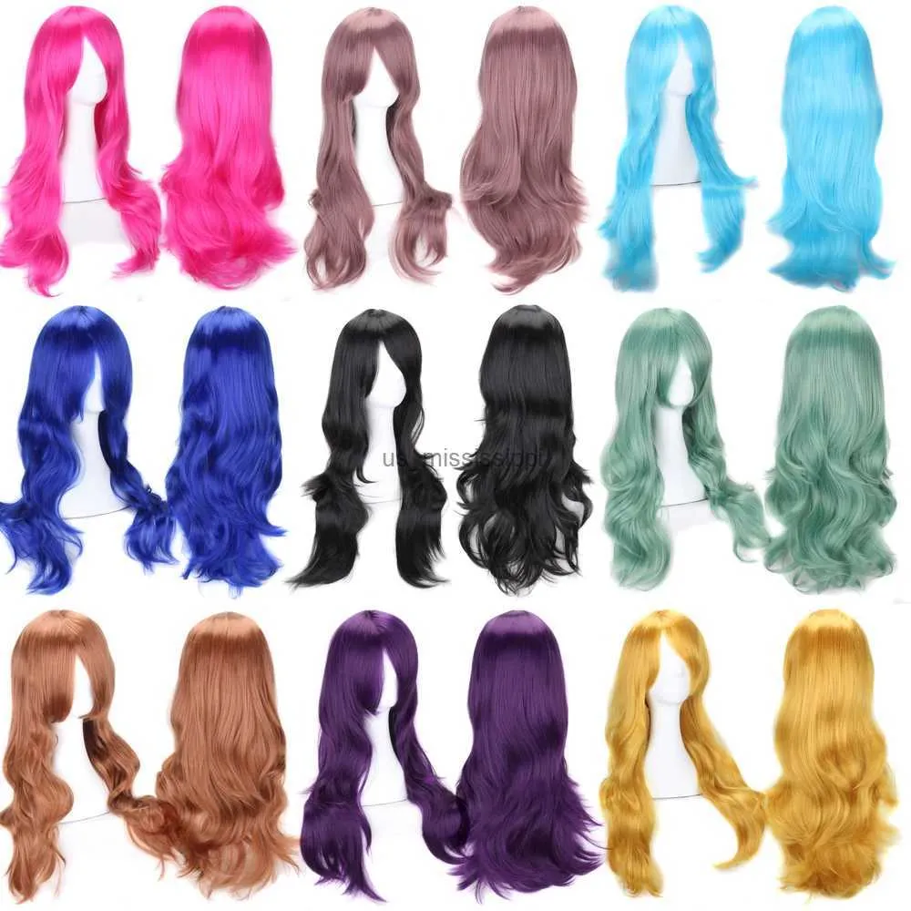 Synthetic Wigs wholesale Cosplay Anime Long Wavy Pink Blue Red Blonde Black Green White Brown Cosplay Wig Synthetic Wig for WomenL240124