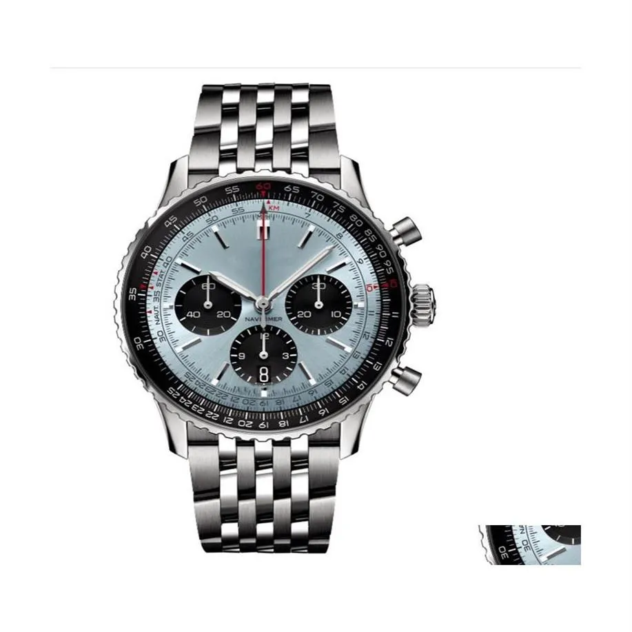 الساعات النسائية Nacitimer B01 Fashion Business Chronograph 47mm Dial Panda Eye Belt Mens Quartz Wrist Watch Drop Droper