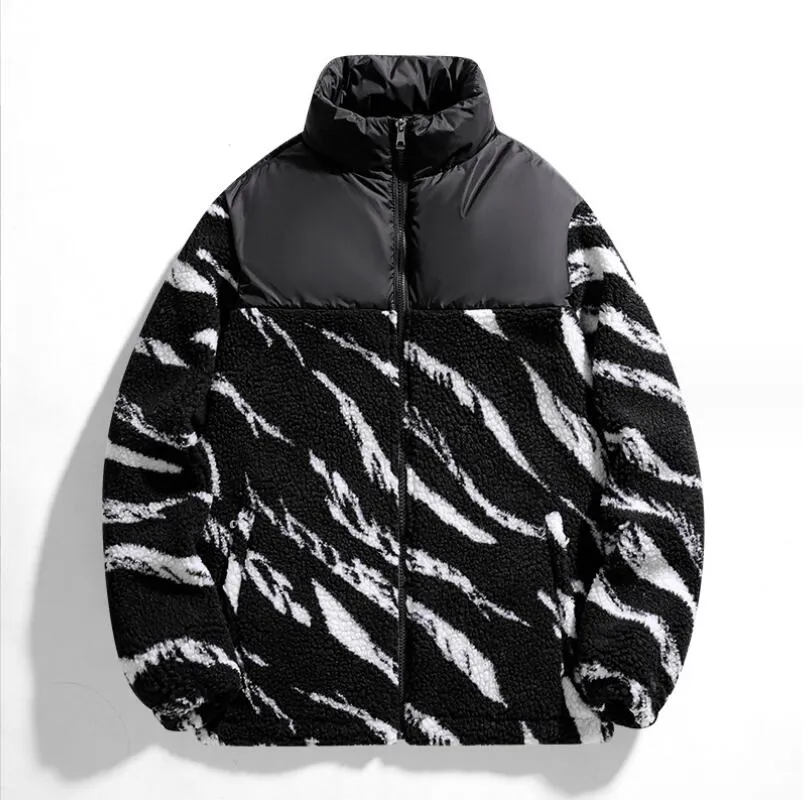 Jaquetas masculinas outono inverno primavera espessada jaqueta de lã de cordeiro casacos quentes zebra listrado cor combinando roupas de algodão