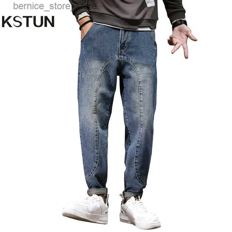 Jeans da uomo Jeans da uomo Pantaloni Harem Gamba larga Vestibilità ampia Tasche moda Desinger Pantaloni denim maschili affusolati Casual Streetwear Patchwork Q231213