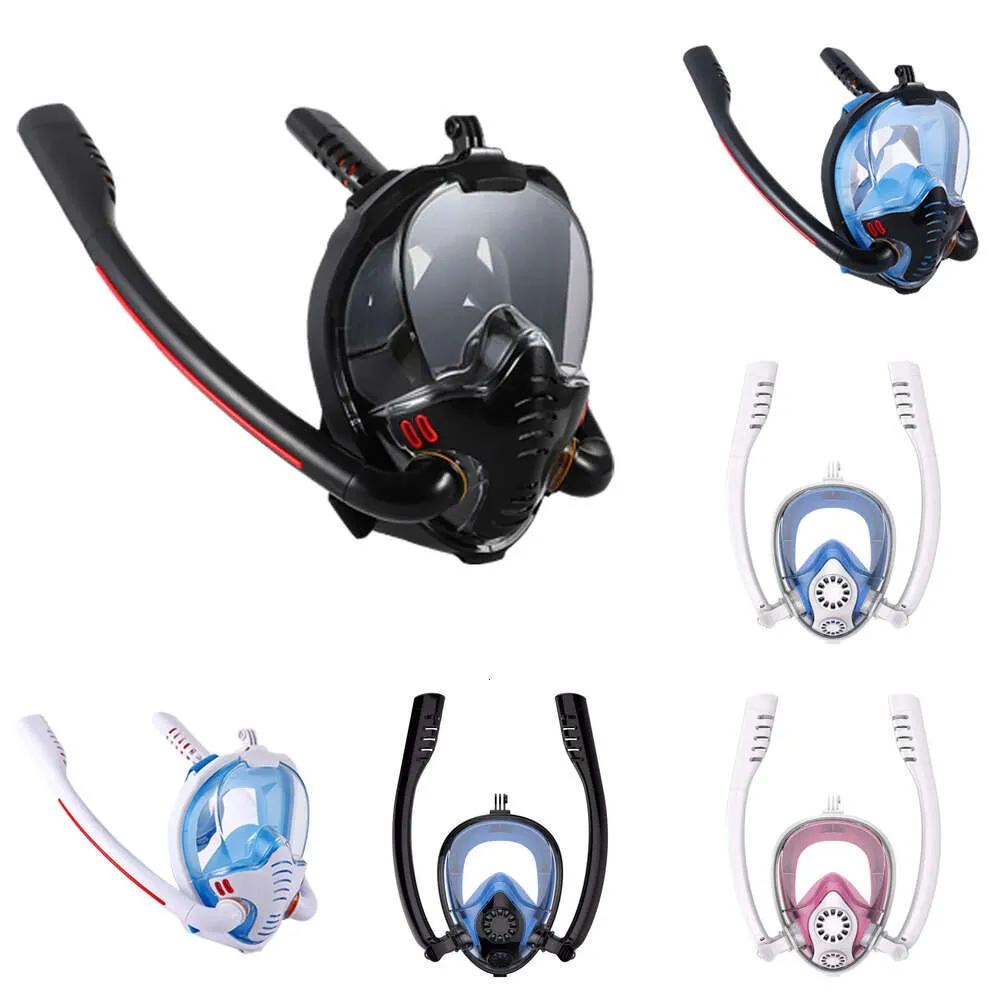 Novos acessórios de mergulho máscara de mergulho dupla 180 graus panorâmica rosto cheio máscara de mergulho seco anti-nevoeiro e máscara de vazamento lentes hd