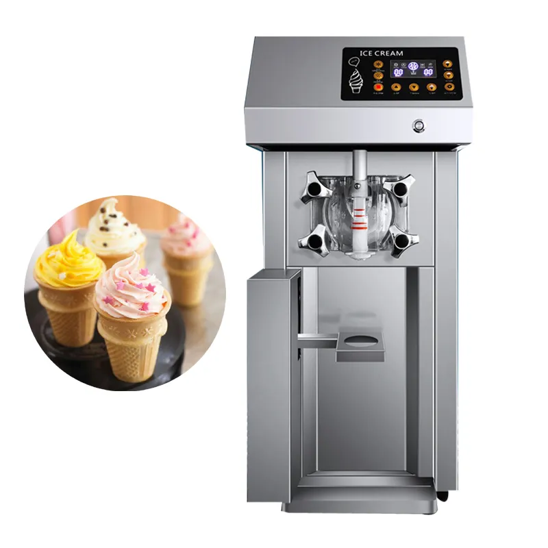 Máquina automática de fazer sorvete macio, equipamento comercial de congelamento de cone doce