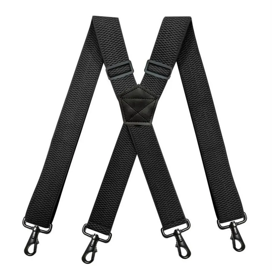 Mens Heavy Duty Work Suspenders 38 cm bred X-form med 4 svängbara snäppkrokar Justerbara Elastic Biker Snowboard Trouser Husboles249L