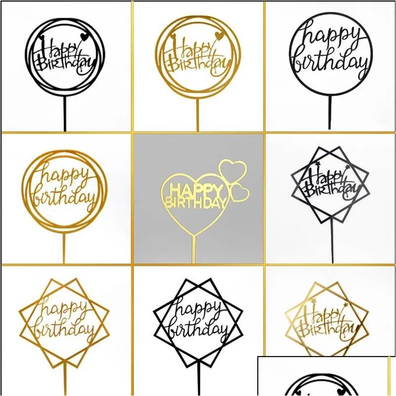 لوازم الحفلات الاحتفالية الأخرى لوازم الحفلات الاحتفالية الأخرى 10pcs/Lot MTI Style Acrylic Hand Write Happy Happy Birthday Cake Topper DESSER DH5YN