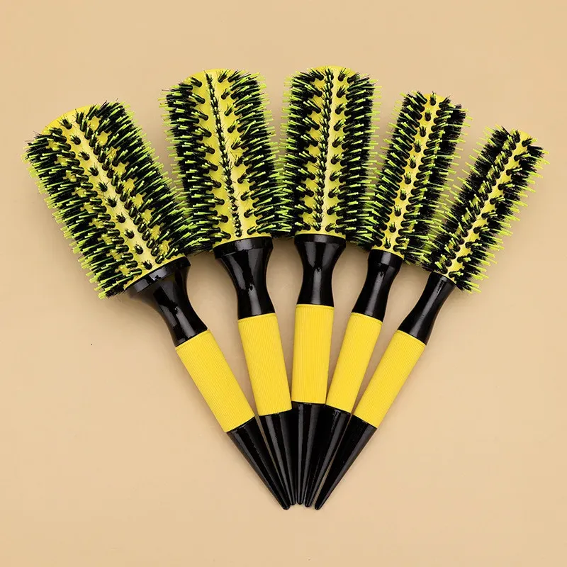 Hair Brushes 6 Sizes Salon Barber Wood Handle Boar Bristles Round Hair Comb Brush Professional Hairdressing Hair Brush Hair Styling Tools 4# 231211