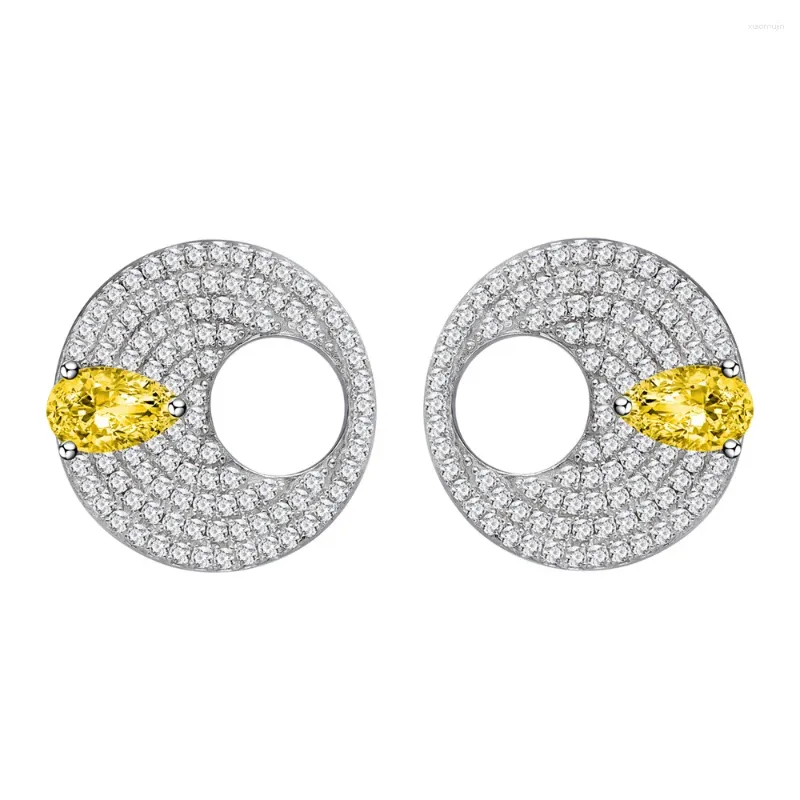 Stud Earrings Round Full Diamond S925 Sterling Silver Pear Shaped Yellow For Female Party Wedding Jewelry Gifts