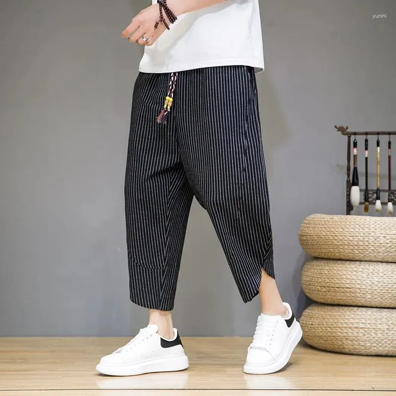 Men's Pants Cotton Harem Men Elastic Waist Streetwear Joggers 2023 Baggy Drop-crotch Casual Trousers