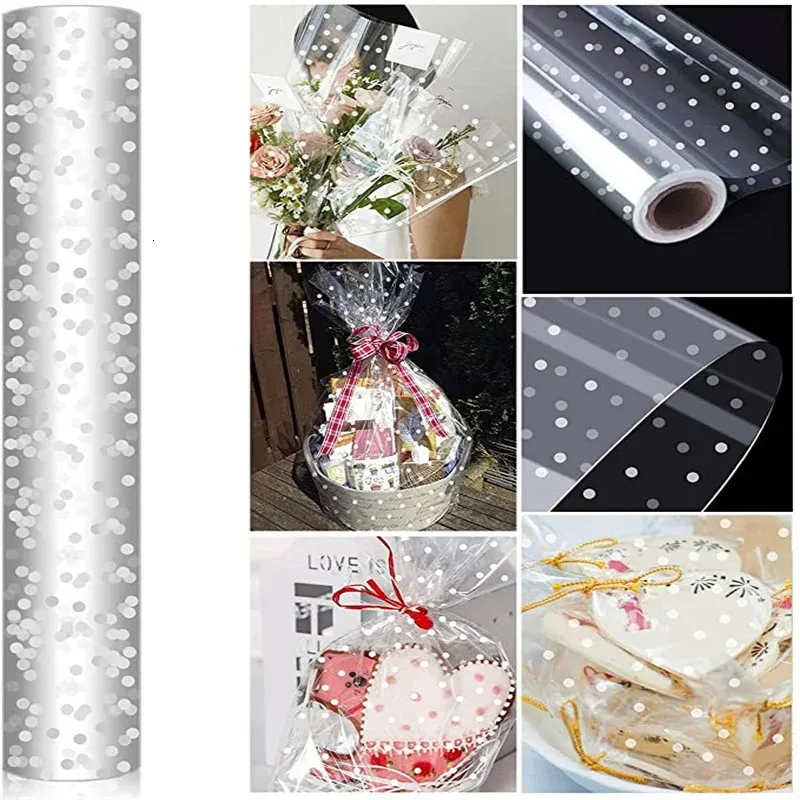 Gift Wrap Irregular White Dot Clear Cellophane Film Roll Flower Bouquet Baskets Wrapping Paper Arts Crafts 231211