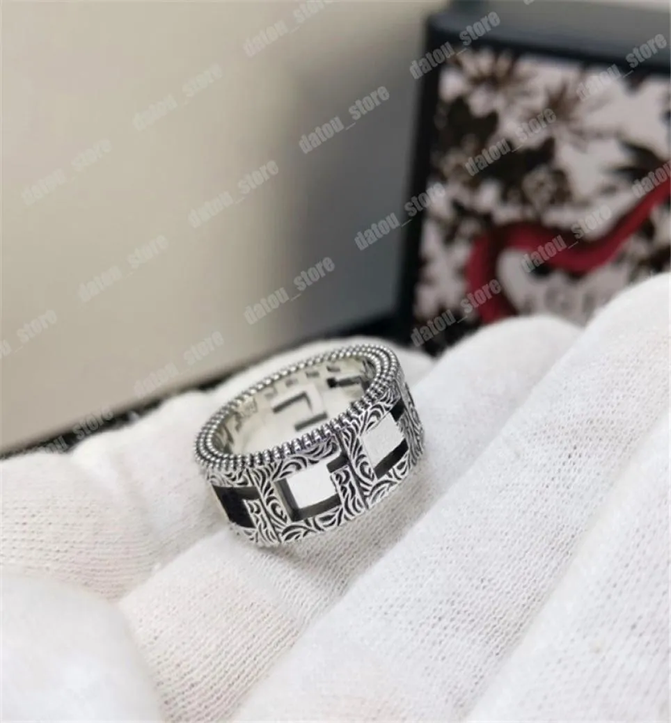 Designer Band Anneaux Hommes Hip Hop Femme Amour Couple Bague De Luxe Bijoux Gravure Anneaux Rétro 925 Lettre En Argent Anelli Ringe Avec Boîte6107279