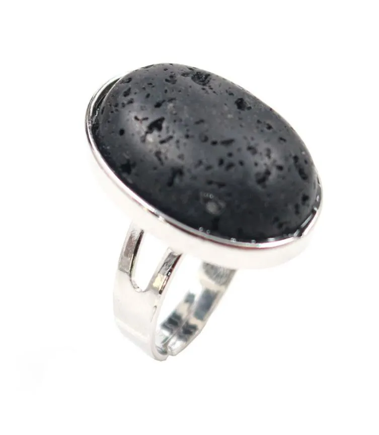 Intero 10 pezzi placcato argento anello da dito ridimensionabile forma ovale pietra lavica nera gioielli howlite bianca8285049