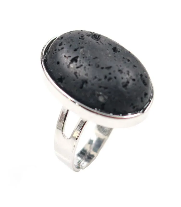 Bague en argent plaqué redimensionnable, 10 pièces, forme ovale, pierre de lave noire, Howlite blanche, bijoux 8285049