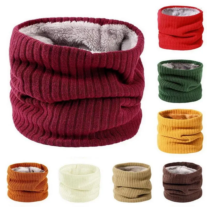 Scarves Winter Plush Warm Ring Scarf Women Men Knit Outdoor Ski Full Face Mask Solid Knitted Striped Neck Thick Bufanda Muffler