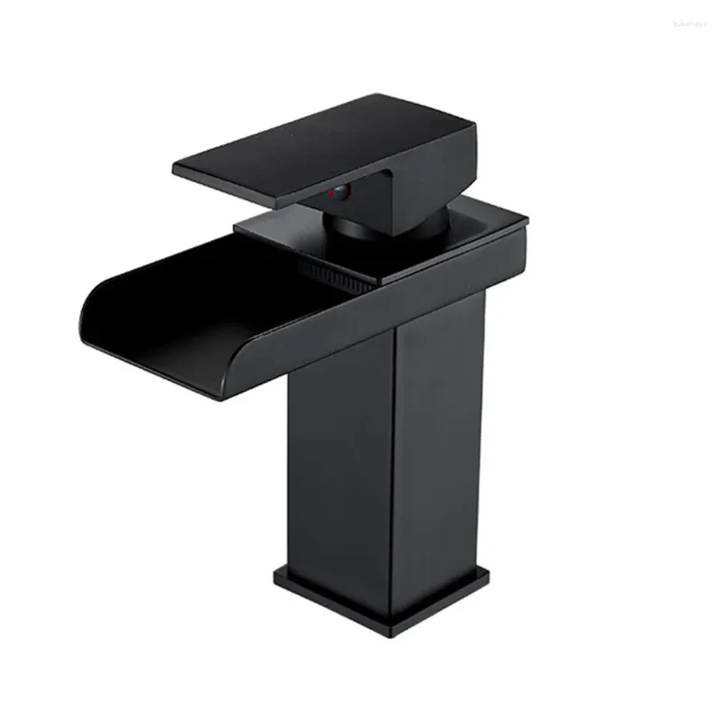 Bathroom Sink Faucets Basin Waterfall Faucet Deck Mounted Black Cold And Water Mixer Stainless Steel Washbasin Taps