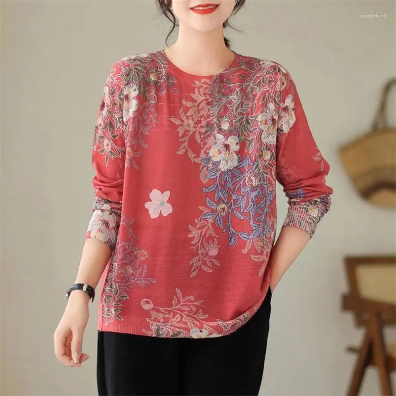 Women s Sweaters Floral Print Tops Spring Autumn Fashion Clothes Women Casual Ladies Vintage Loose Jumpers Female Pullovers