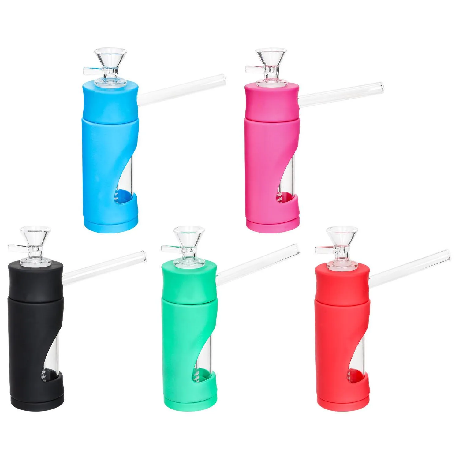 Glass Pipe Double Silicone Glass Bong Dab Rig Solid Color Silicone Set Hookah Cigarette Accessories Wholesale