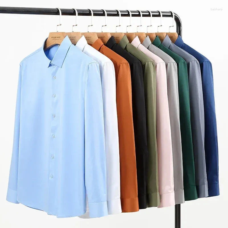 Мужские повседневные рубашки, весна-осень, мужская эластичная деловая офисная рубашка, большие размеры 5xl 6xl, топ с длинными рукавами на пуговицах для мальчиков, белый, синий