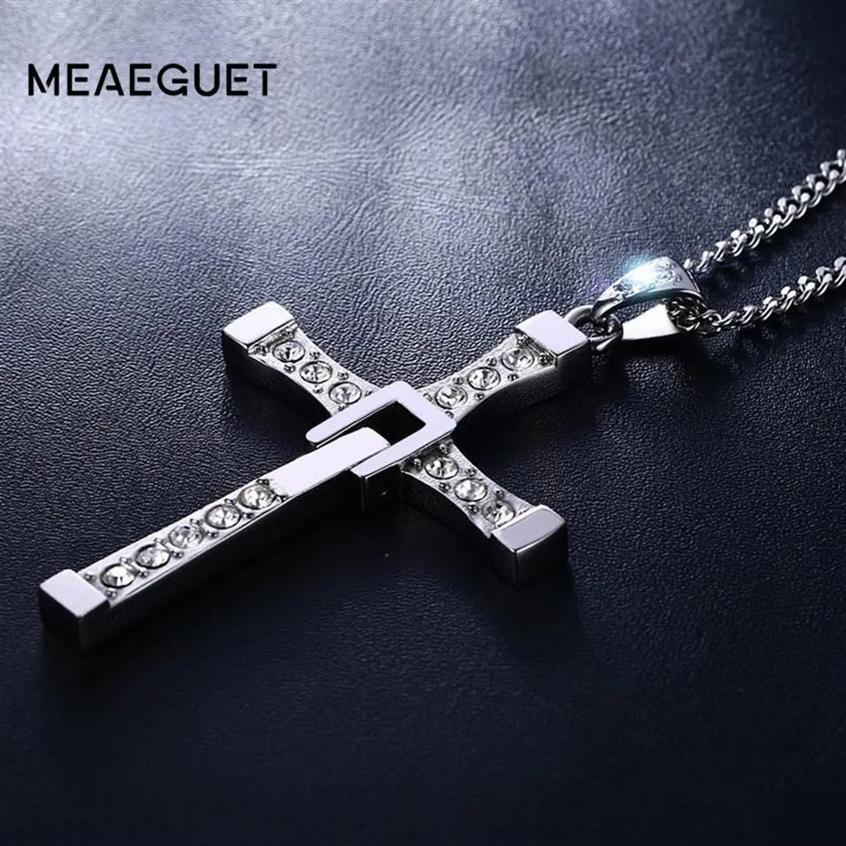 Meaeguet Stainless Steel Cross Necklaces Pendants Fashion Movie jewelry The Fast and The Furious Toretto Men CZ Necklace CX200721292l