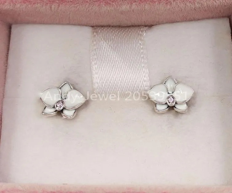 Andy Jewel Boucles d'oreilles à tige en argent sterling 925 authentique avec orchidées blanches adaptées aux bijoux à clous de style européen 290749EN129719229