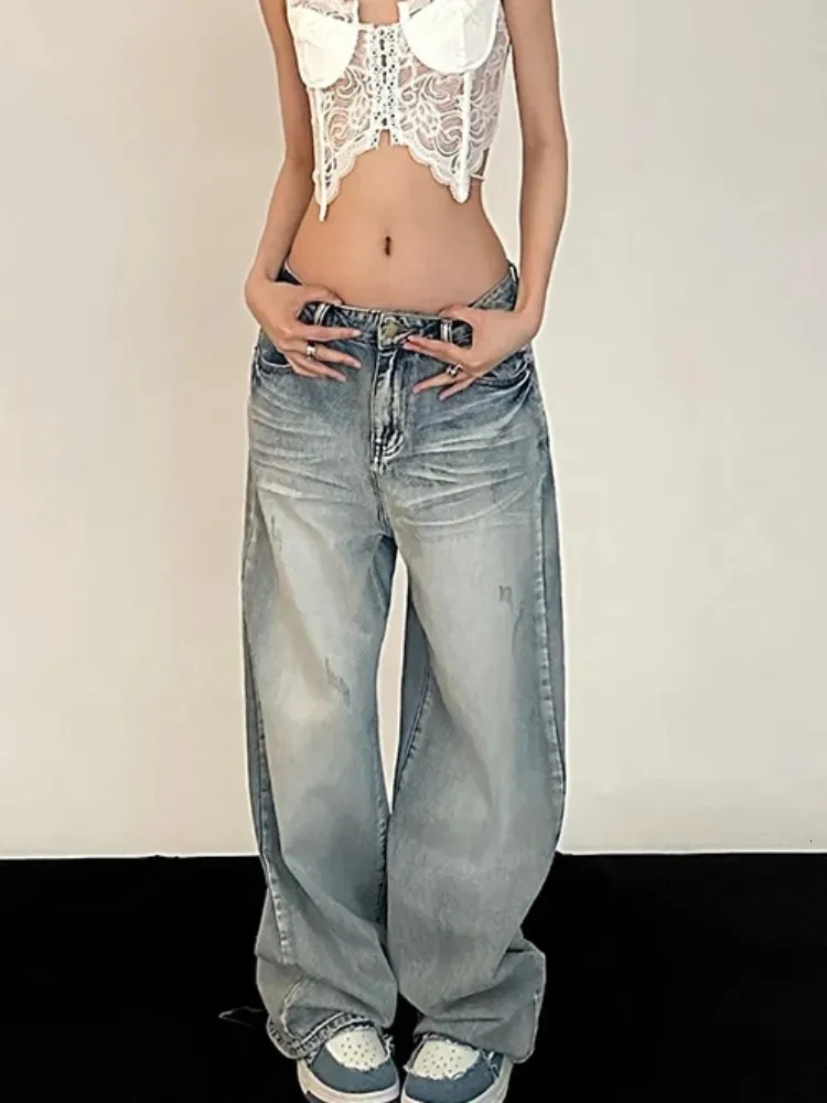 Jeans pour femmes HOUZHOU Y2K rétro en détresse Baggy femmes Vintage années 90 Streetwear surdimensionné Denim pantalon coréen Grunge Hippie BF pantalon 231212