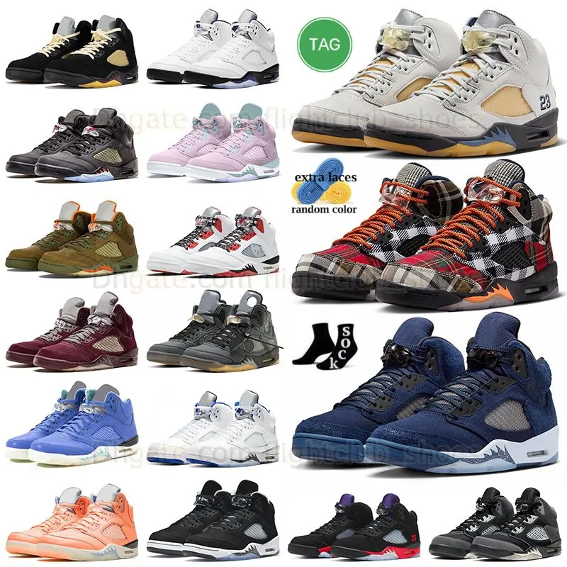 Midnight Navy 5s Designer Jumpman 5 Zapatos de baloncesto Plaid Racer Blue A Ma Maniere Dawn Photon Dust Hombres Mujeres Zapatillas de deporte Borgoña Aqua Green Bean Oreo Entrenadores al aire libre