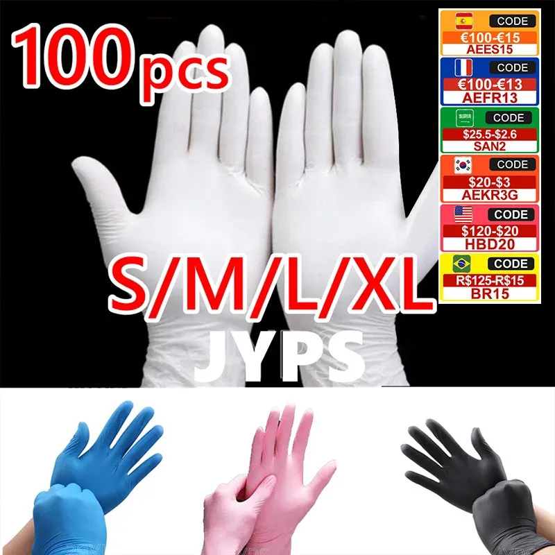 Andra hushållsorganisationer Black Nitrile Gloves Disposable 100st Latex Gloves Cleaning Tools Pink Work PVC TPE GUANTES Kitchen Gadget Set 231211