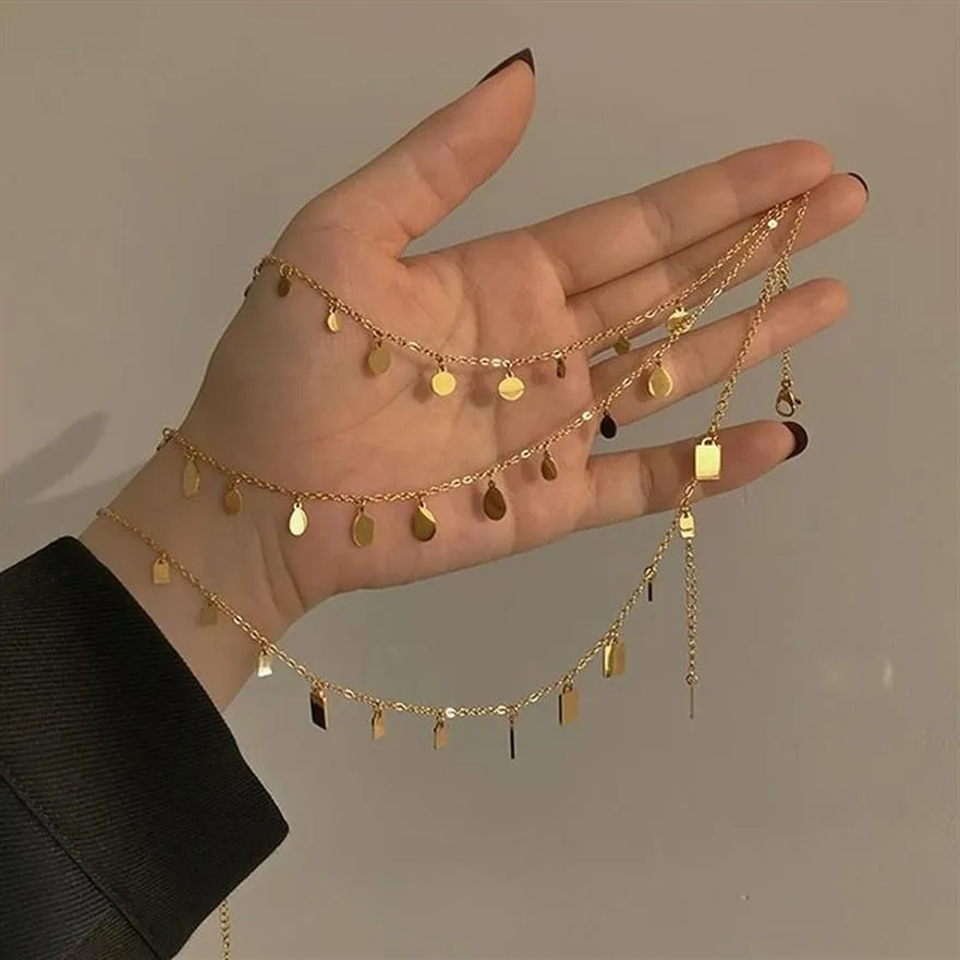 Kedjor vers glänsande vattendropp Vierkante Cirkel skivhängare 18K guld choker kettingen voor meisjes rvs sieraden vrouwen221s