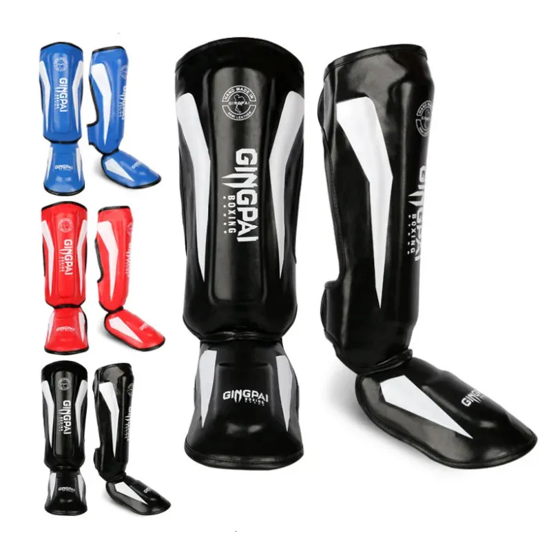 Shin Guard One Pair Wysokiej jakości skórzany boks PU Strażniki Kolejne Protektor MMA Muay Thai Train Noce Warmers Light Kicking Shin Pads 231211