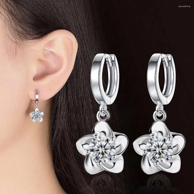 Dangle brincos estilo coreano para mulheres graça moda flor zircão acrílico cristal gota meninas doces jóias presentes atacado