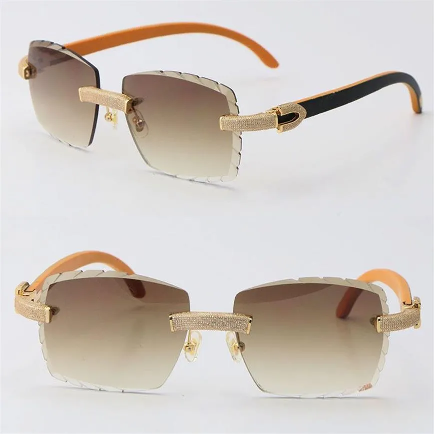 2022 NY METAL RIMLESS MAN WOMENS SUNGLASSES Original träblandning Mikrobelagd diamantuppsättning kvinna solglasögon man och kvinnlig körning F2213