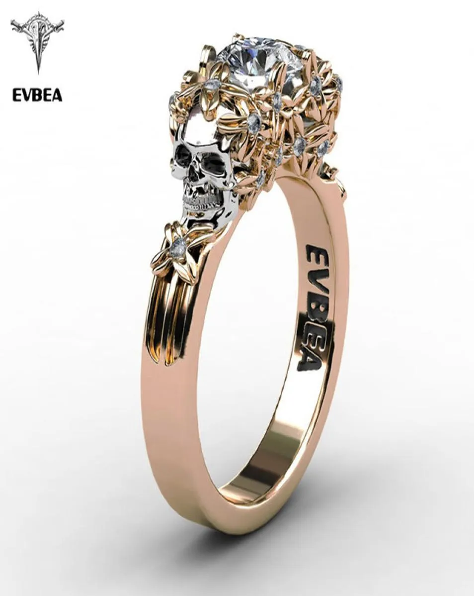 Evbea 2018 Elegancki złotą czaszkę cyrkon Pierścień Kobiety Halloween biżuteria Złoto Złoto Złoto Weddne Wesela CZ Pierścienie R3517709087