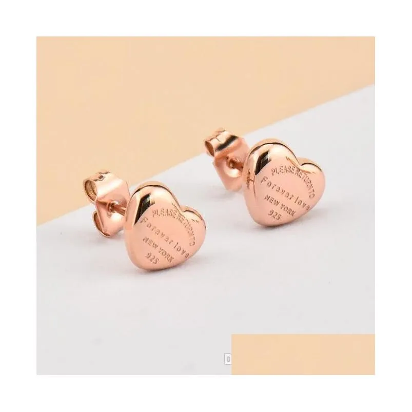 Stud Nueva llegada 316L Acero inoxidable quirúrgico Love Stud Pendientes IP Rose Gold Alto Pulido Joyería de las mujeres Diseño del corazón Pendiente Drop D DHKCE